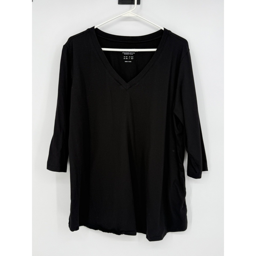 Susan Graver Women's Black 3/4 Sleeve Vneck Top 2XP